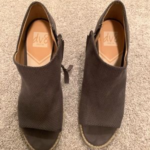 Peep toe wedge booties